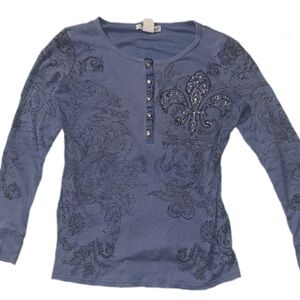 Long sleeve blue y2k bedazzled shirt